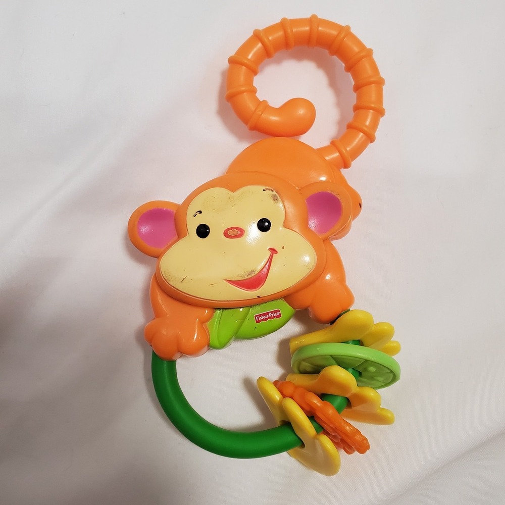 VTG 2007 FISHER PRICE Orange Rainforest Monkey Activity Rattle Hanging Hang Toy